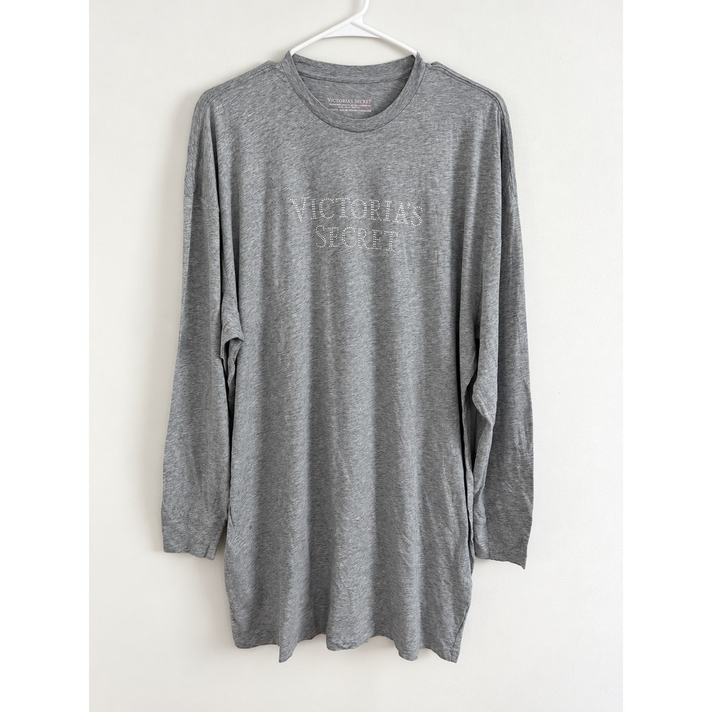 Victoria's Secret Womens Sleep Shirt Gray Rhinestone Night Gown Sleeve XS S New